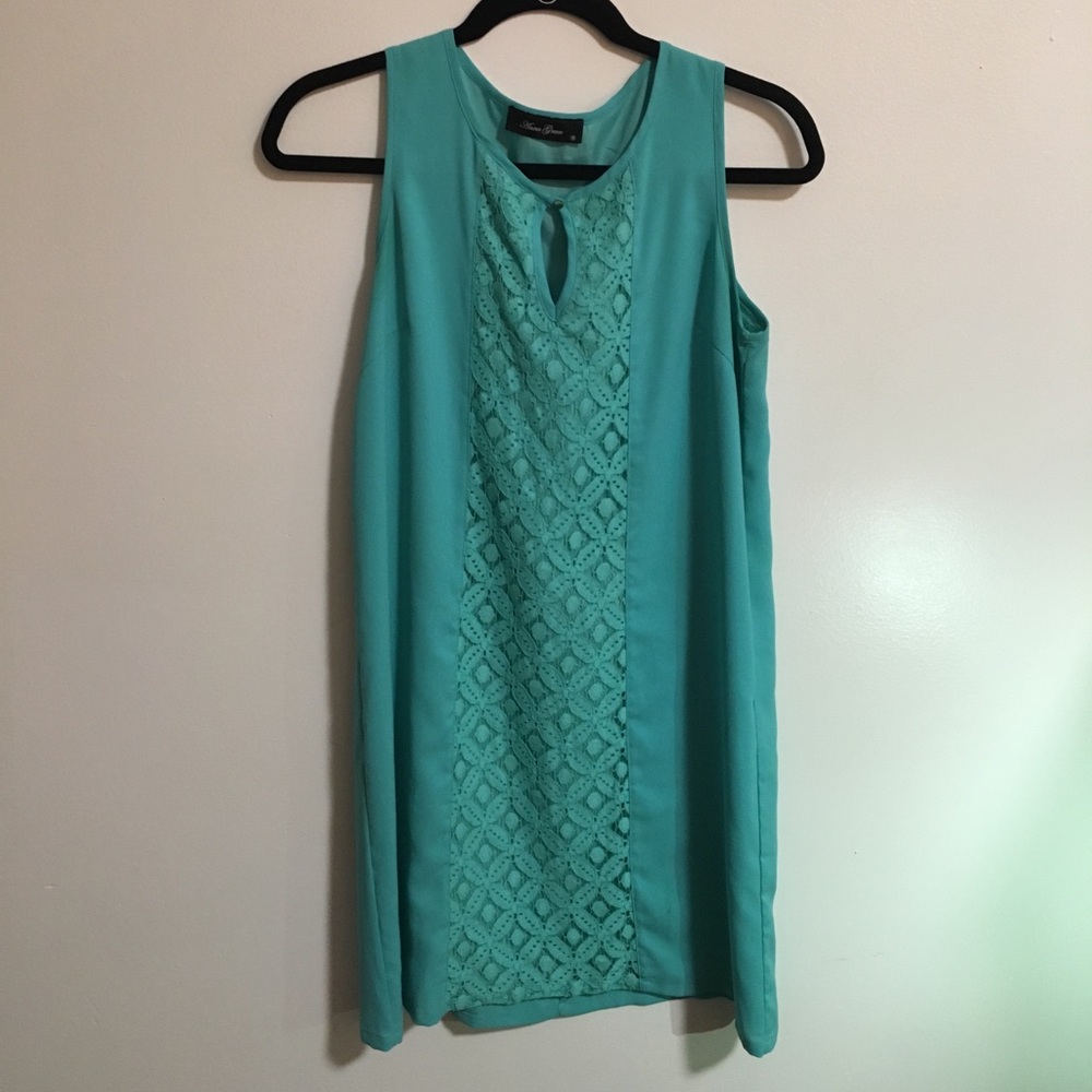 teal sundress with lace detailing